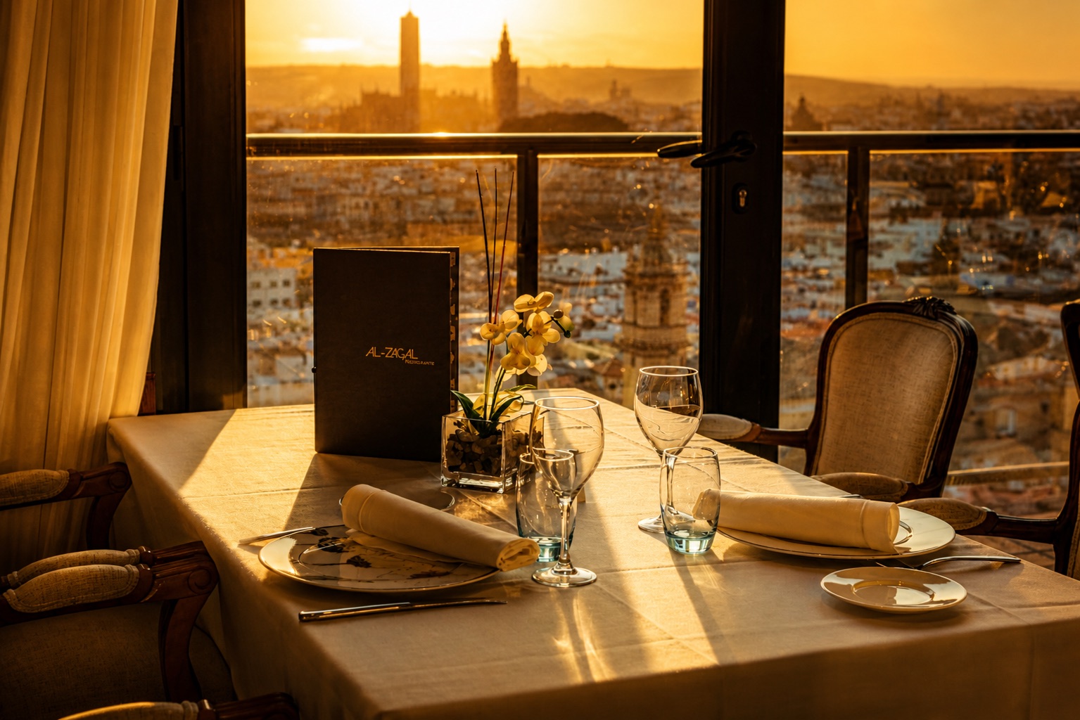 Restaurant with a sunset view over Seville